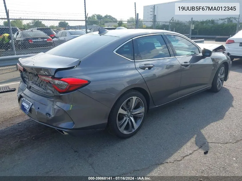 2021 Acura Tlx Advance Package VIN: 19UUB5F67MA012345 Lot: 39868141