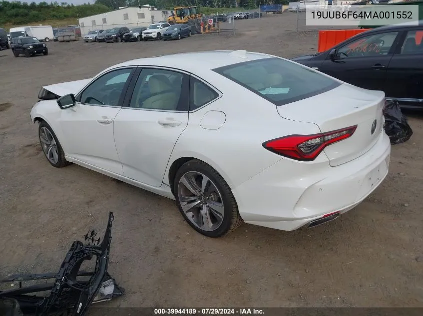 2021 Acura Tlx Advance Package VIN: 19UUB6F64MA001552 Lot: 39944189