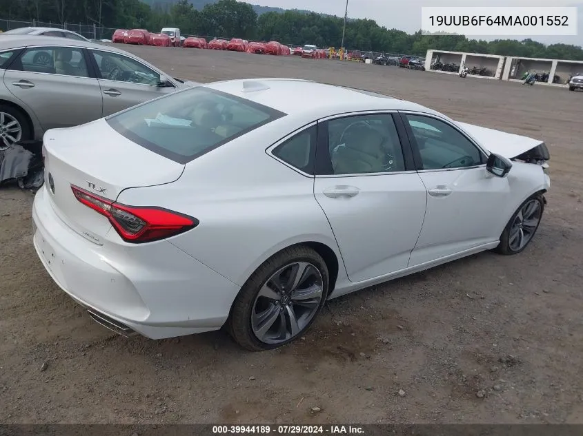 2021 Acura Tlx Advance Package VIN: 19UUB6F64MA001552 Lot: 39944189