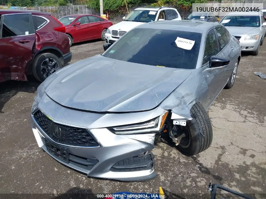 2021 Acura Tlx Standard VIN: 19UUB6F32MA002446 Lot: 40029138