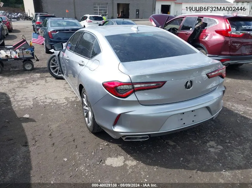 2021 Acura Tlx Standard VIN: 19UUB6F32MA002446 Lot: 40029138