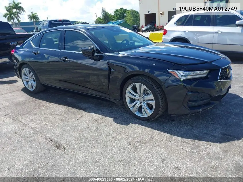 2021 Acura Tlx Technology Package VIN: 19UUB5F40MA012749 Lot: 40029396