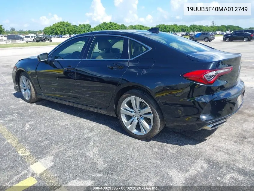 2021 Acura Tlx Technology Package VIN: 19UUB5F40MA012749 Lot: 40029396