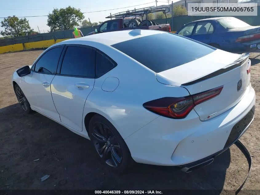 2021 Acura Tlx A-Spec Package VIN: 19UUB5F50MA006765 Lot: 40046389