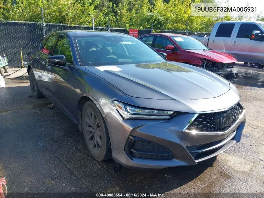 2021 Acura Tlx Standard VIN: 19UUB6F32MA005931 Lot: 40083554