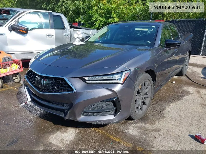 2021 Acura Tlx Standard VIN: 19UUB6F32MA005931 Lot: 40083554