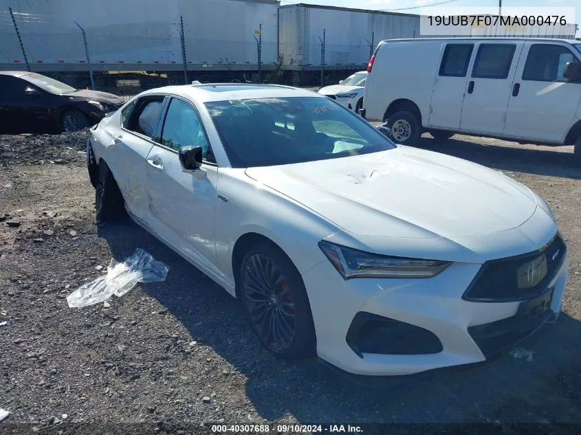 2021 Acura Tlx Type S VIN: 19UUB7F07MA000476 Lot: 40307688