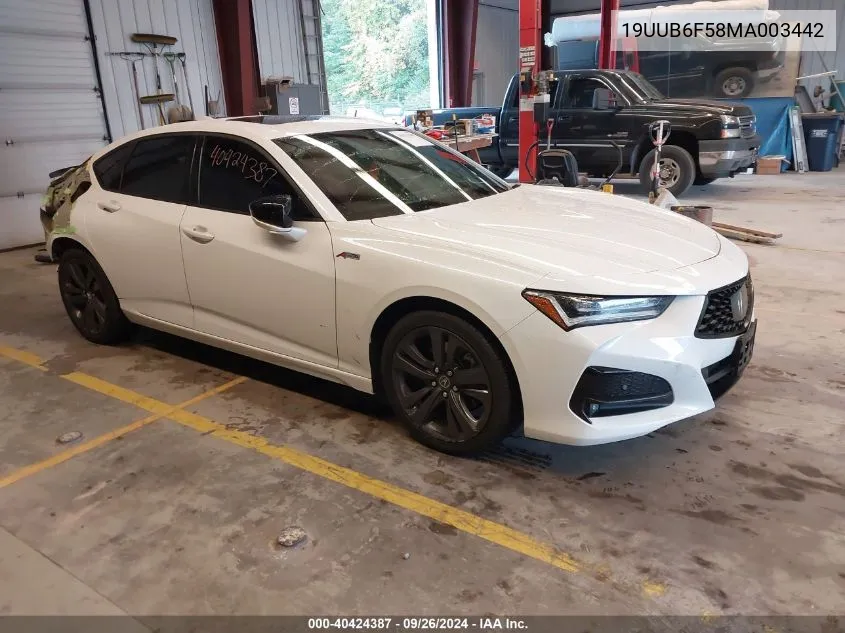 2021 Acura Tlx A-Spec Package VIN: 19UUB6F58MA003442 Lot: 40424387