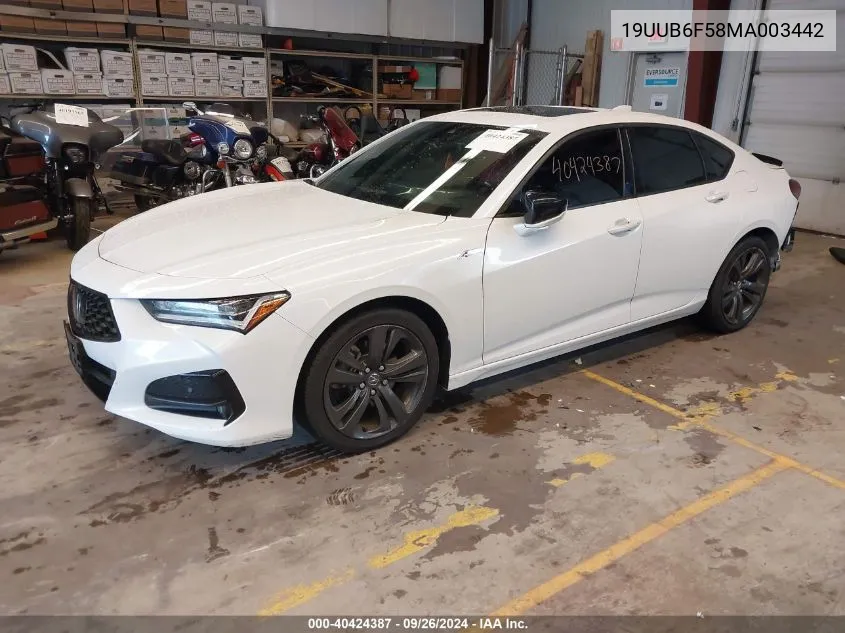 2021 Acura Tlx A-Spec Package VIN: 19UUB6F58MA003442 Lot: 40424387