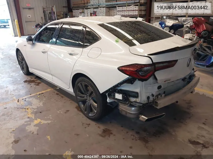 2021 Acura Tlx A-Spec Package VIN: 19UUB6F58MA003442 Lot: 40424387