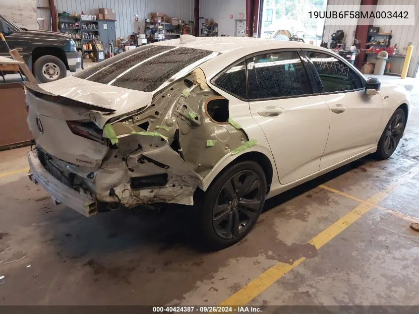 2021 Acura Tlx A-Spec Package VIN: 19UUB6F58MA003442 Lot: 40424387