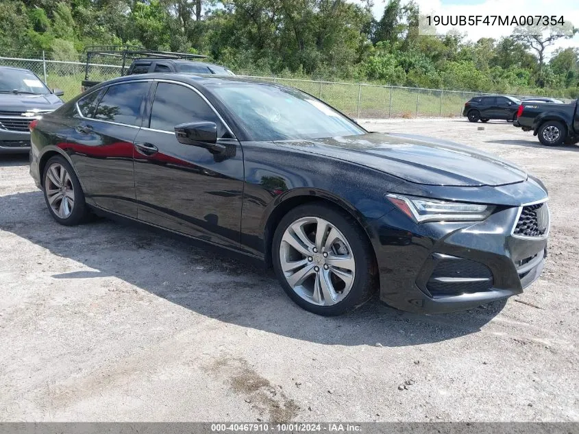 2021 Acura Tlx Technology VIN: 19UUB5F47MA007354 Lot: 40467910