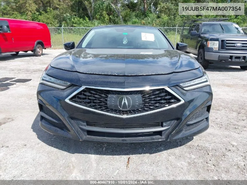 2021 Acura Tlx Technology VIN: 19UUB5F47MA007354 Lot: 40467910