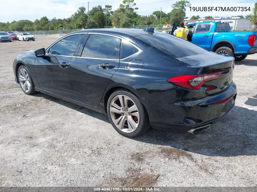 2021 Acura Tlx Technology VIN: 19UUB5F47MA007354 Lot: 40467910