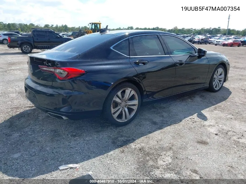 2021 Acura Tlx Technology VIN: 19UUB5F47MA007354 Lot: 40467910