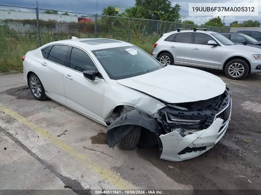 2021 Acura Tlx Standard VIN: 19UUB6F37MA005312 Lot: 40511541