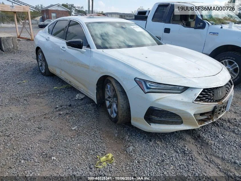 2021 Acura Tlx Standard VIN: 19UUB5F36MA000726 Lot: 40525341