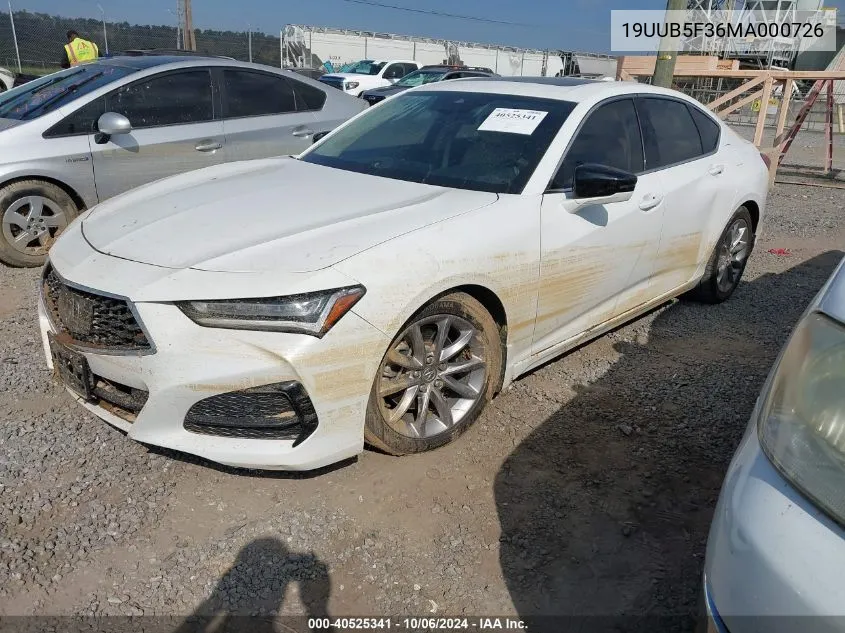 2021 Acura Tlx Standard VIN: 19UUB5F36MA000726 Lot: 40525341