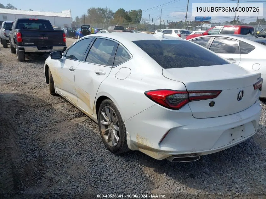 2021 Acura Tlx Standard VIN: 19UUB5F36MA000726 Lot: 40525341