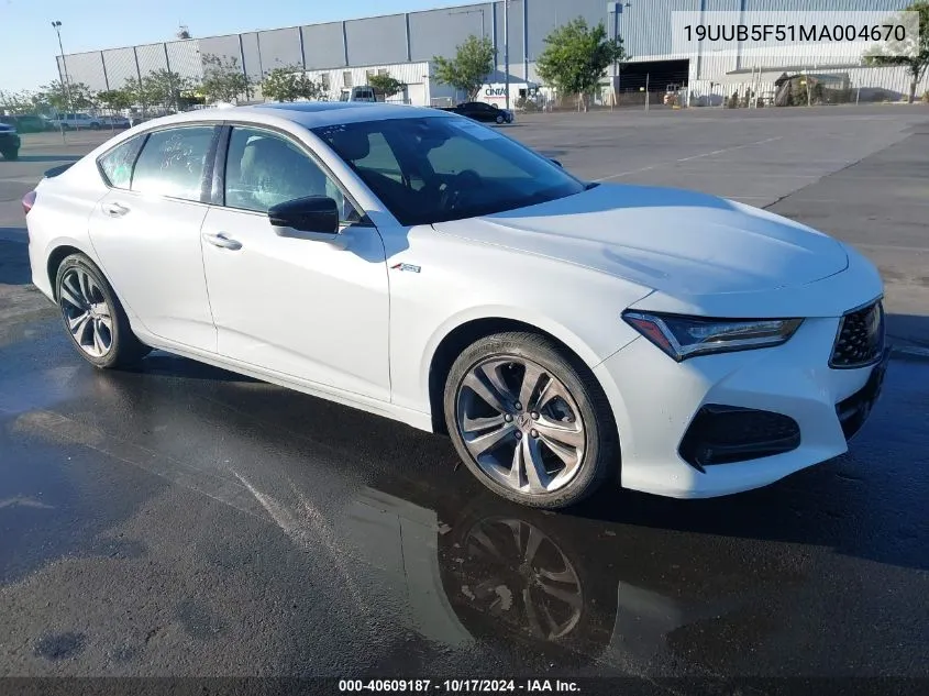 2021 Acura Tlx A-Spec Package VIN: 19UUB5F51MA004670 Lot: 40609187