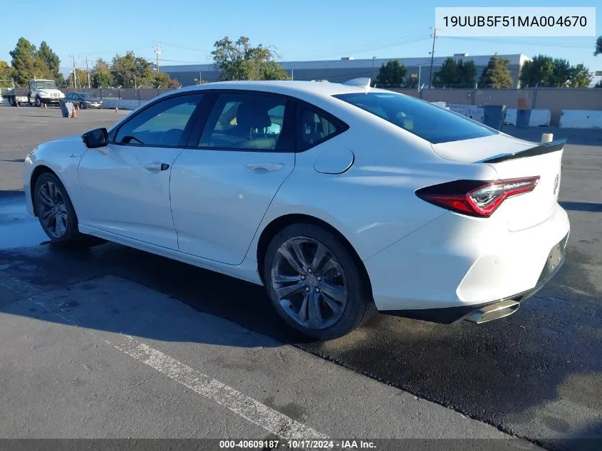 2021 Acura Tlx A-Spec Package VIN: 19UUB5F51MA004670 Lot: 40609187