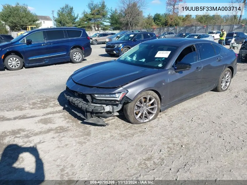 19UUB5F33MA003714 2021 Acura Tlx Standard