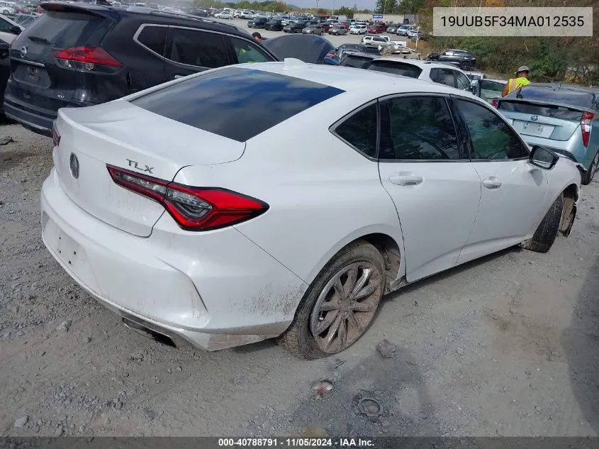 2021 Acura Tlx Standard VIN: 19UUB5F34MA012535 Lot: 40788791