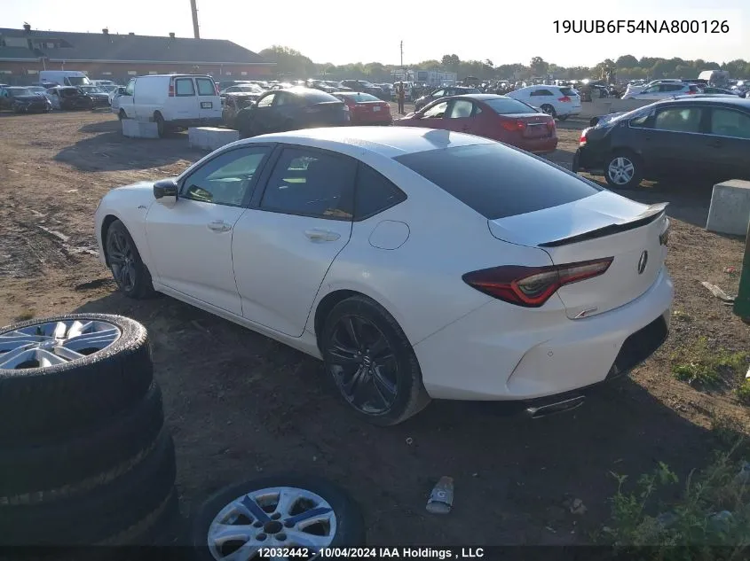 2022 Acura Tlx VIN: 19UUB6F54NA800126 Lot: 12032442