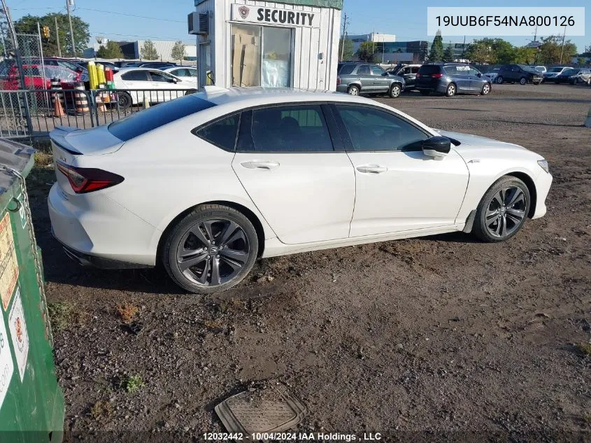 2022 Acura Tlx VIN: 19UUB6F54NA800126 Lot: 12032442