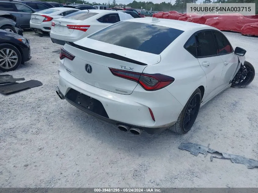 2022 Acura Tlx A-Spec Package VIN: 19UUB6F54NA003715 Lot: 39481295