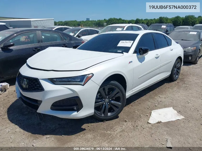 2022 Acura Tlx A-Spec Package VIN: 19UUB6F57NA000372 Lot: 39634579