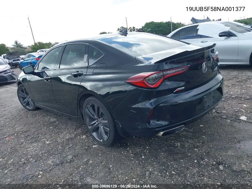 2022 Acura Tlx A-Spec Package VIN: 19UUB5F58NA001377 Lot: 39696129