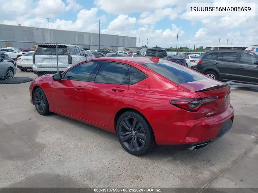 2022 Acura Tlx A-Spec Package VIN: 19UUB5F56NA005699 Lot: 39707596