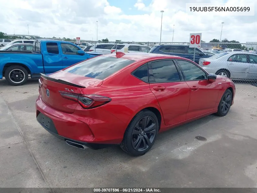 2022 Acura Tlx A-Spec Package VIN: 19UUB5F56NA005699 Lot: 39707596