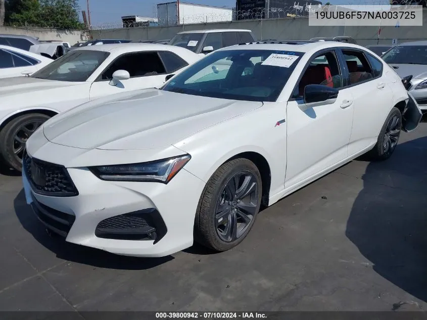 2022 Acura Tlx A-Spec Package VIN: 19UUB6F57NA003725 Lot: 39800942