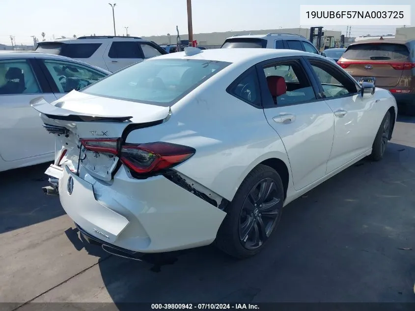 2022 Acura Tlx A-Spec Package VIN: 19UUB6F57NA003725 Lot: 39800942