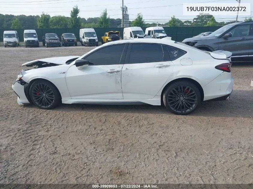 2022 Acura Tlx Type S VIN: 19UUB7F03NA002372 Lot: 39909853