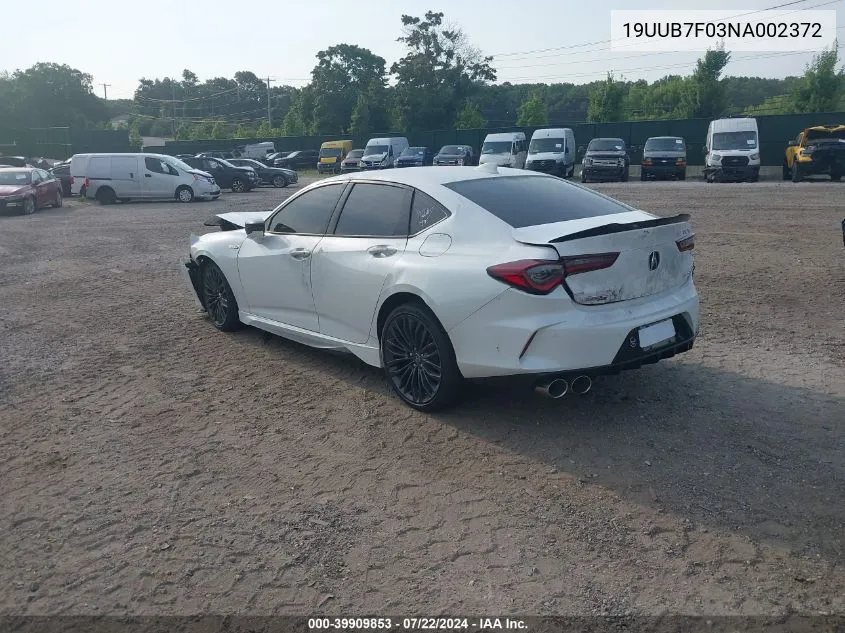 2022 Acura Tlx Type S VIN: 19UUB7F03NA002372 Lot: 39909853