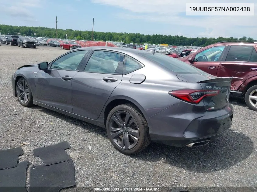 19UUB5F57NA002438 2022 Acura Tlx A-Spec Package