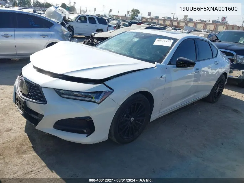 2022 Acura Tlx A-Spec Package VIN: 19UUB6F5XNA001600 Lot: 40012927