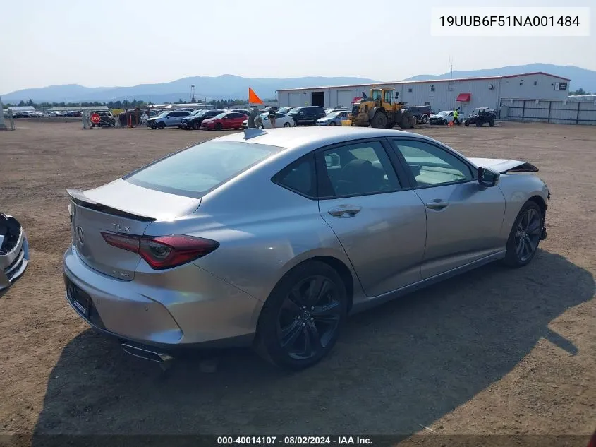 2022 Acura Tlx Tech A VIN: 19UUB6F51NA001484 Lot: 40014107