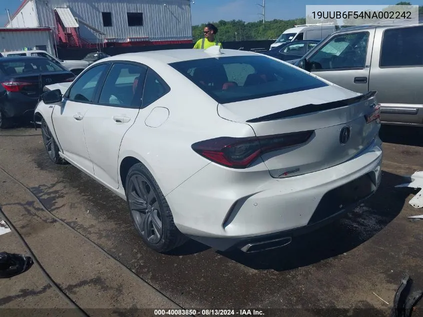 2022 Acura Tlx A-Spec Package VIN: 19UUB6F54NA002242 Lot: 40083850