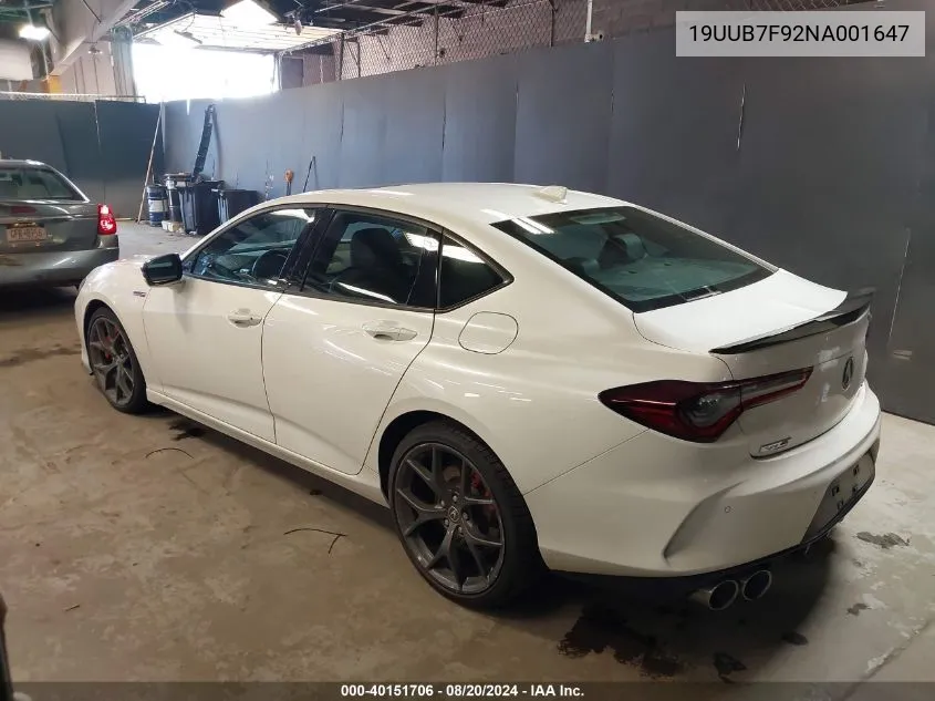 2022 Acura Tlx Type S VIN: 19UUB7F92NA001647 Lot: 40151706