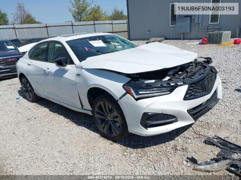 2022 Acura Tlx Tech A VIN: 19UUB6F50NA003193 Lot: 40274210