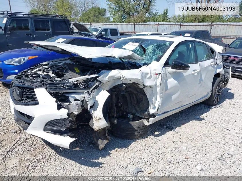 2022 Acura Tlx Tech A VIN: 19UUB6F50NA003193 Lot: 40274210