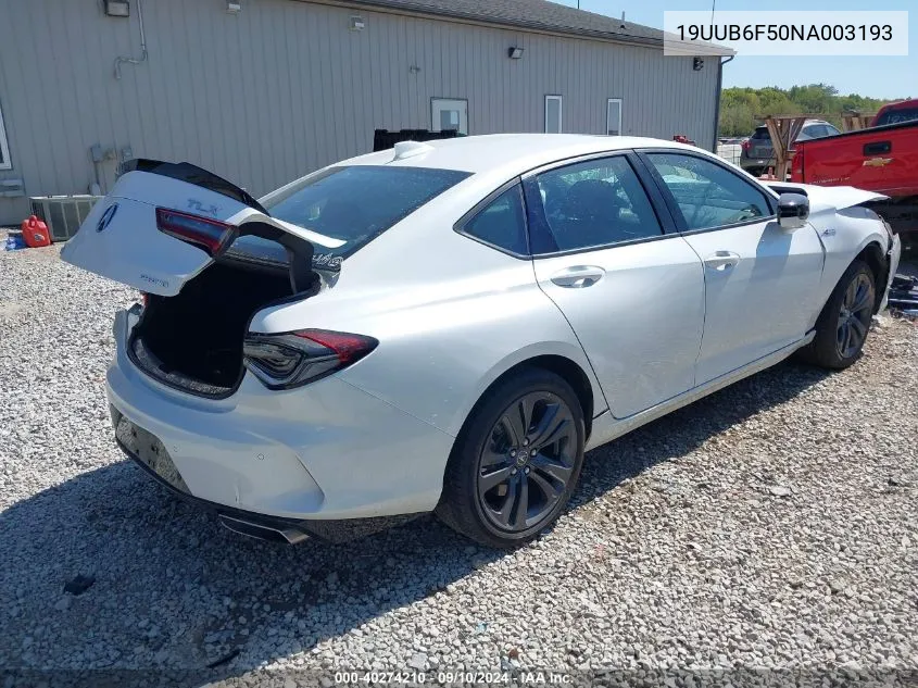 2022 Acura Tlx Tech A VIN: 19UUB6F50NA003193 Lot: 40274210