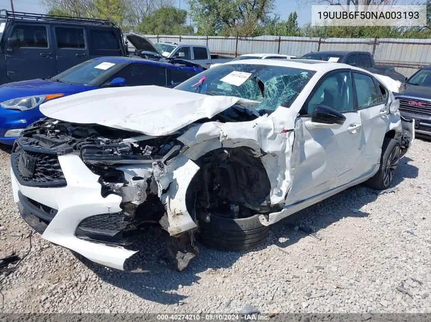 2022 Acura Tlx Tech A VIN: 19UUB6F50NA003193 Lot: 40274210