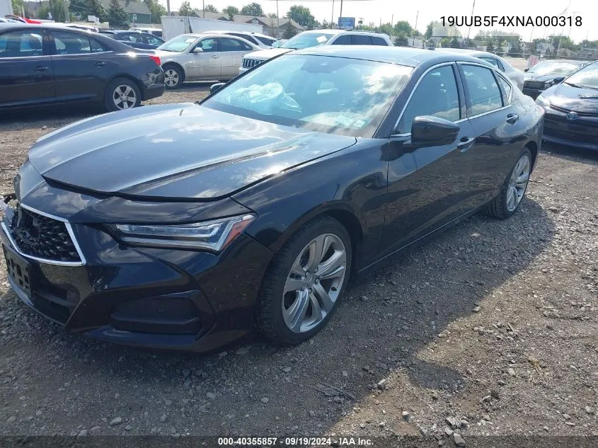 2022 Acura Tlx Technology Package VIN: 19UUB5F4XNA000318 Lot: 40355857