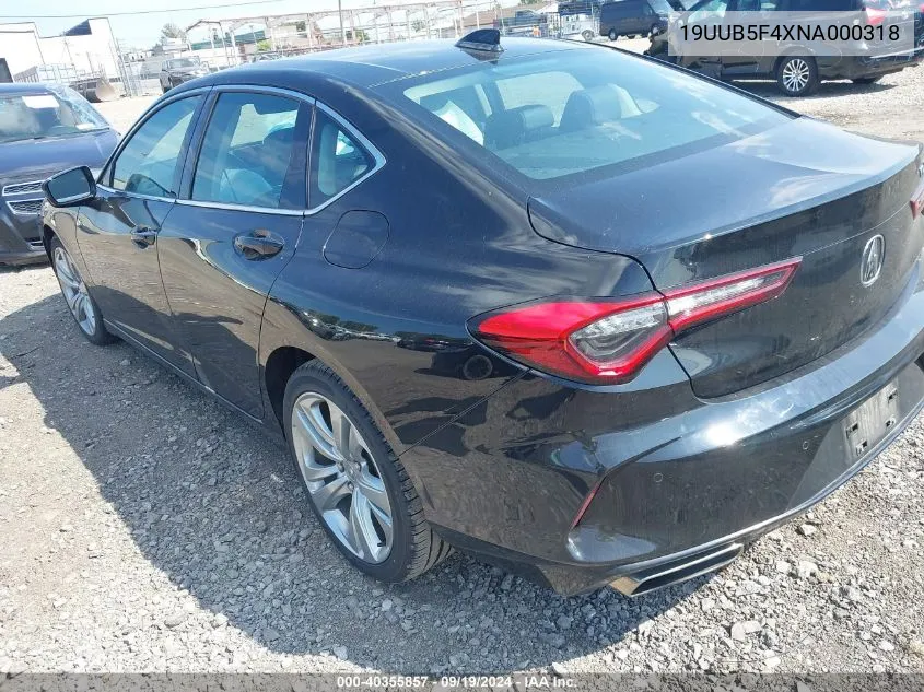 2022 Acura Tlx Technology Package VIN: 19UUB5F4XNA000318 Lot: 40355857