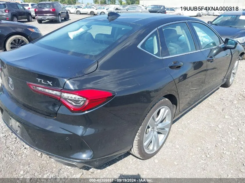 2022 Acura Tlx Technology Package VIN: 19UUB5F4XNA000318 Lot: 40355857